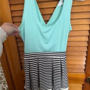 Charming Charlie Aqua and Navy Striped Tank Top